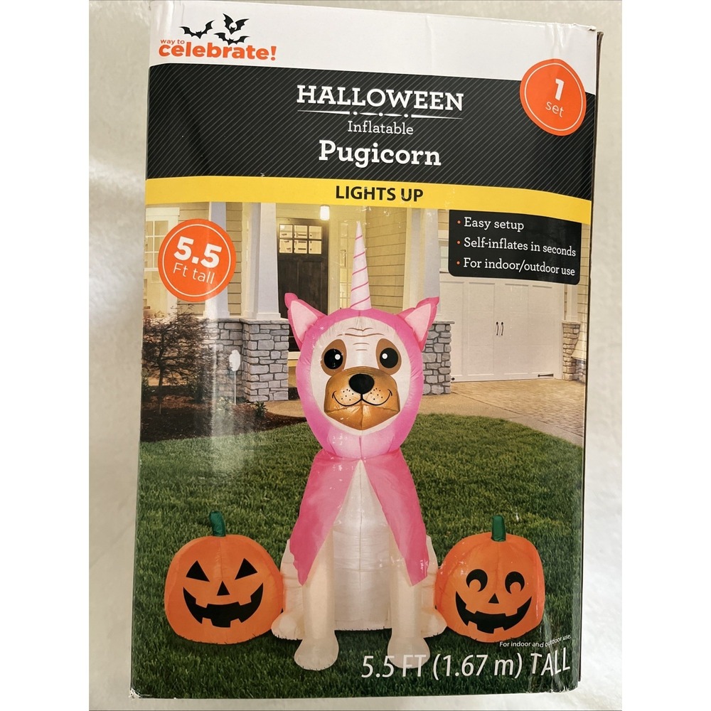 Pugicorn Halloween 5 1/2‎ Foot Tall Light Up Inflatable Yard Decoration